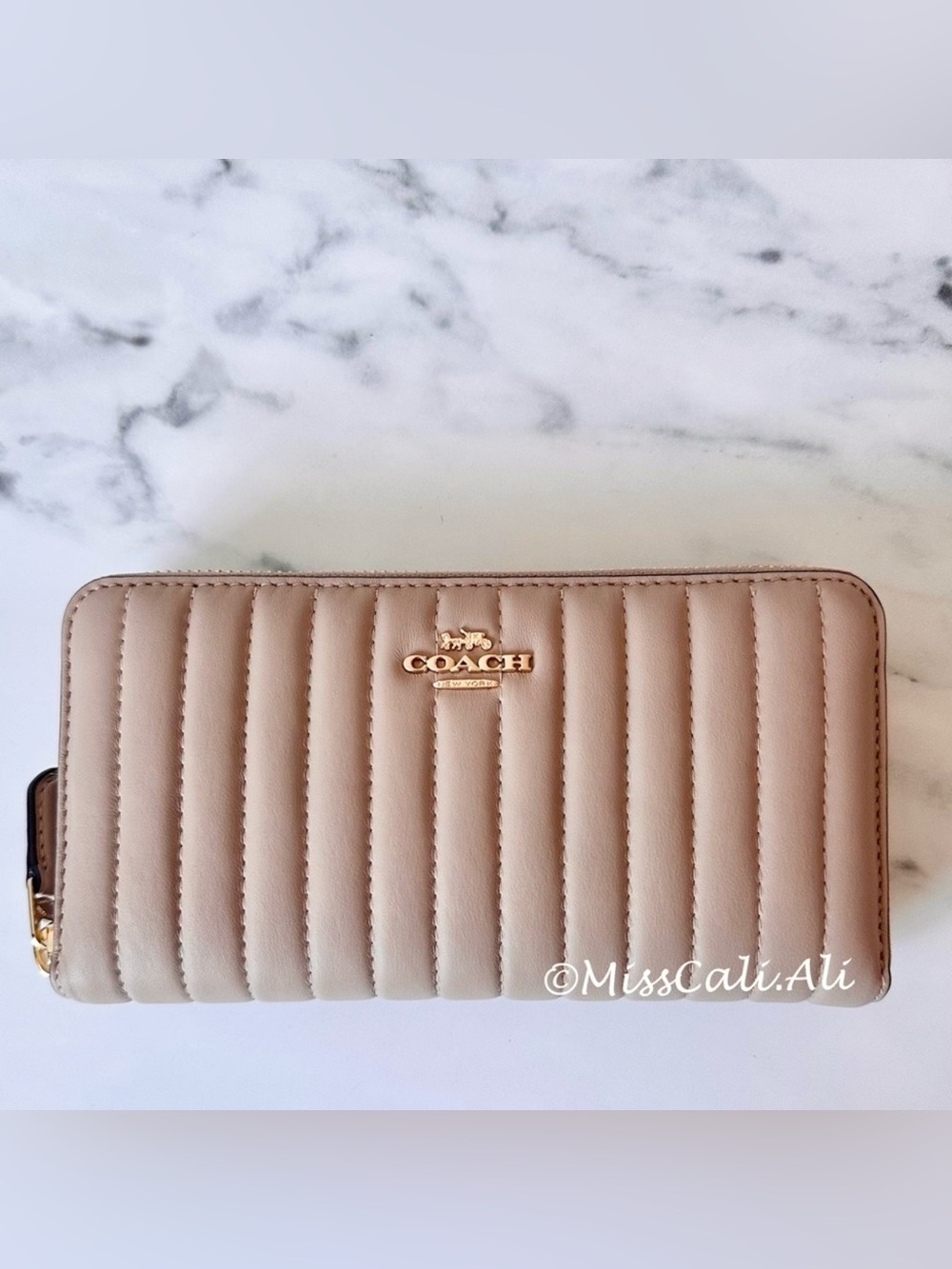 NWT COACH Accordion Zip Leather Wallet with Quilting